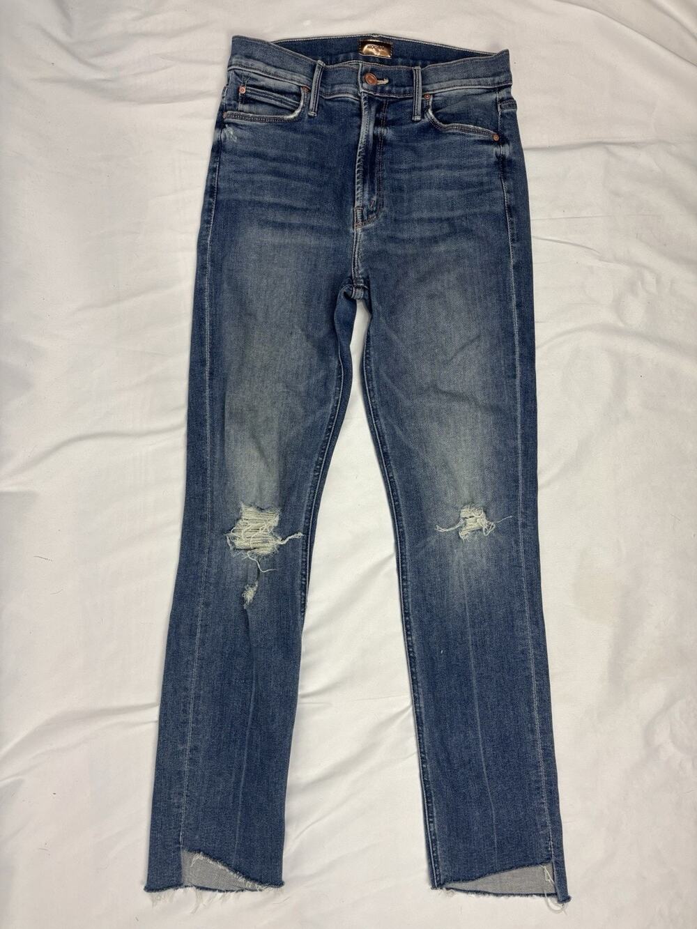 MOTHER Womens Mid-Rise Dazzler Ankle Step Fray Denim Jeans 27 Skipping On Coals